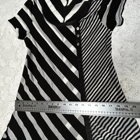 Deca Womens Scoop Neck Asymmetric Striped Shift Dress Size 1 Black Short Sleeve - Picture 6 of 8